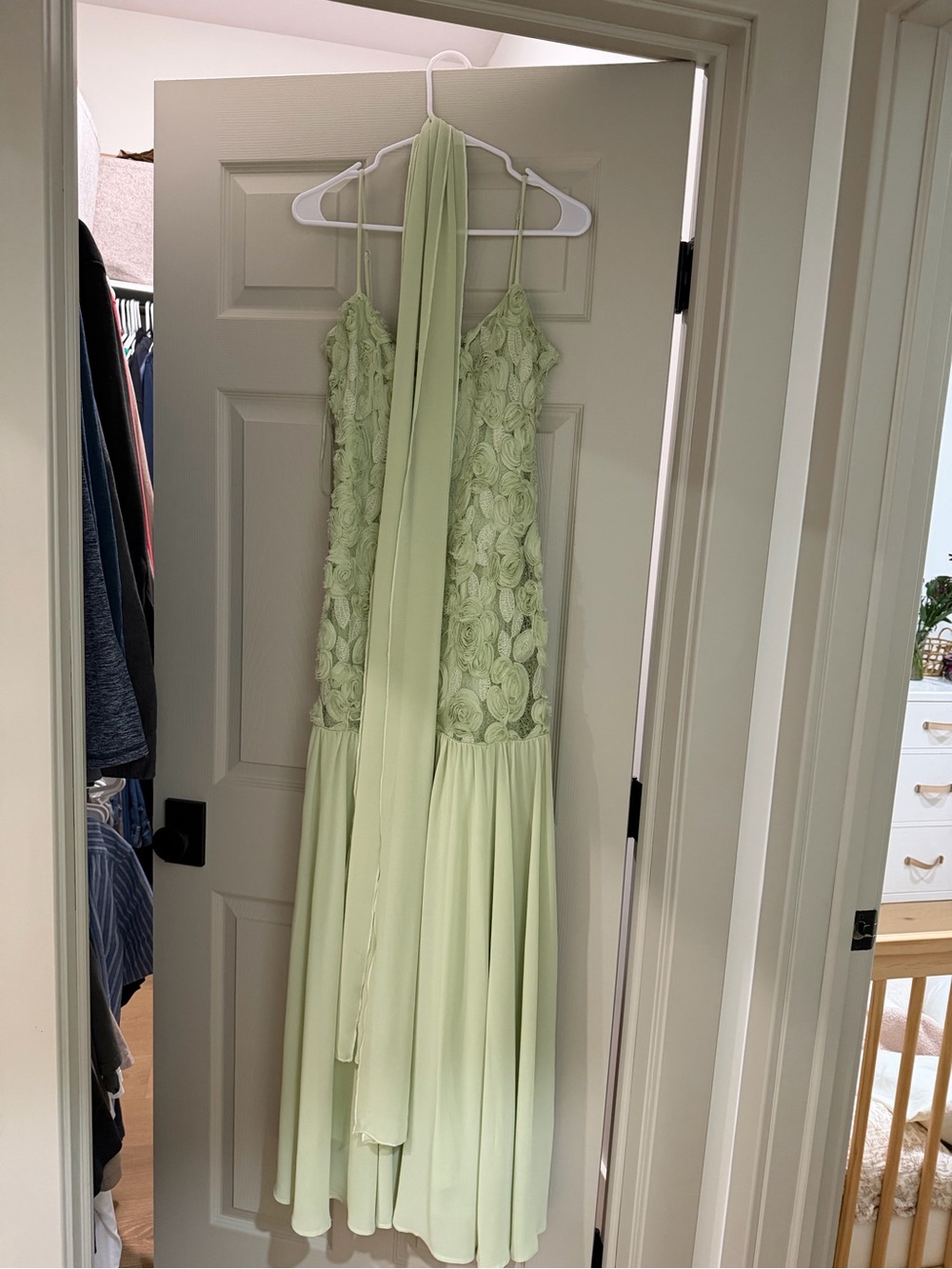 ASOS Light Green Floral Lace & Chiffon Halter Wedding Dress